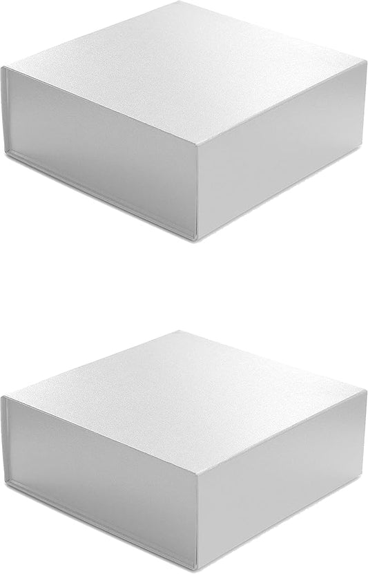 CECOBOX - Gift Boxes with Lids for Presents 8"x8"x3.1" - Matte, Collapsible Magnetic Closure Gift Box - Groomsmen & Bridesmaid Proposal Boxes, Wedding, PR, Birthdays, Holidays (White Leatherette)