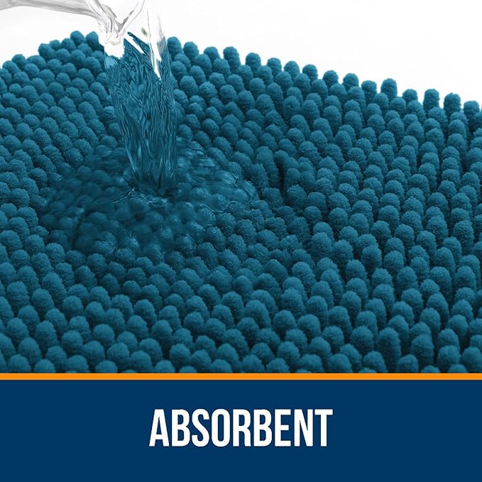 OLANLY Bathroom Rugs 70x24, Extra Soft Absorbent Chenille Bath Rugs, Rubber Backing Quick Dry, Machine Washable Bath Mats for Bathroom Floor, Tub and Shower, Home Decor Accessories, Peacock Blue