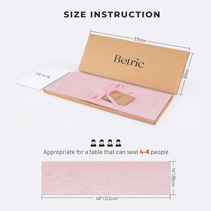 Small Coffee Farmhouse Table Runner for Fall, Thanksgiving, Christmas, and Winter - Athena - 100% Pure Linen - 14 x 48 Inches - Bubblegum Pink