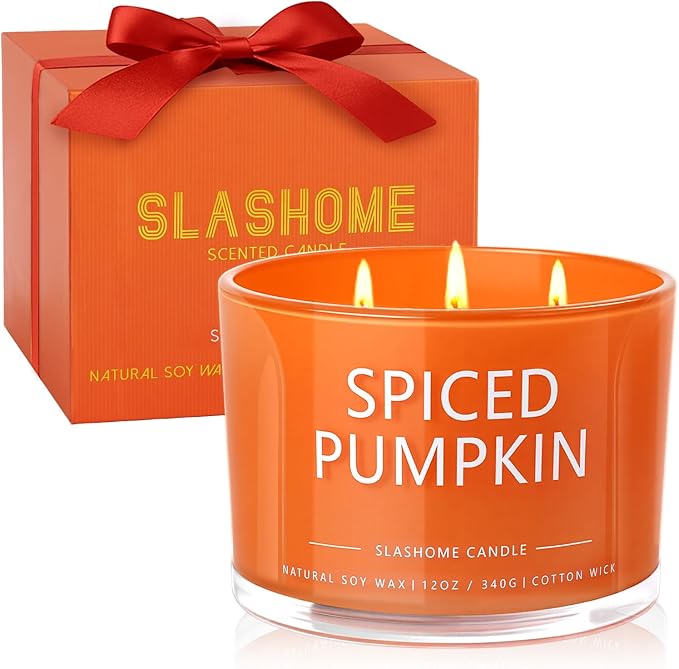 Pumpkin Spice Fall Candle, Large 3 Wick 12oz Luxury Candle, Elegant Autumn Gift for Women & Men, 60+ Hour Burn Time & Non-Toxic, Cozy Fall & Halloween Home Decor