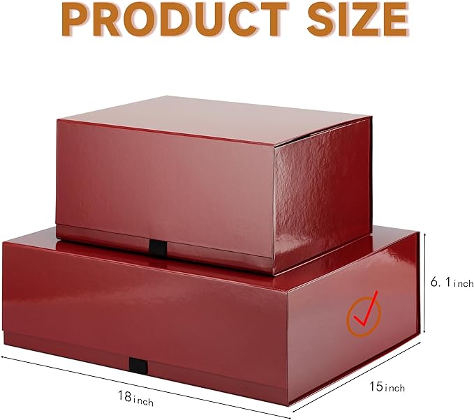 Rsgift 3 Pack Gift Boxes - 18x15x6.1 Inches, Red Collapsible Groomsmen Proposal Boxes with Magnetic Lids, Extra Large for Presents, Wedding, Christmas, Birthday