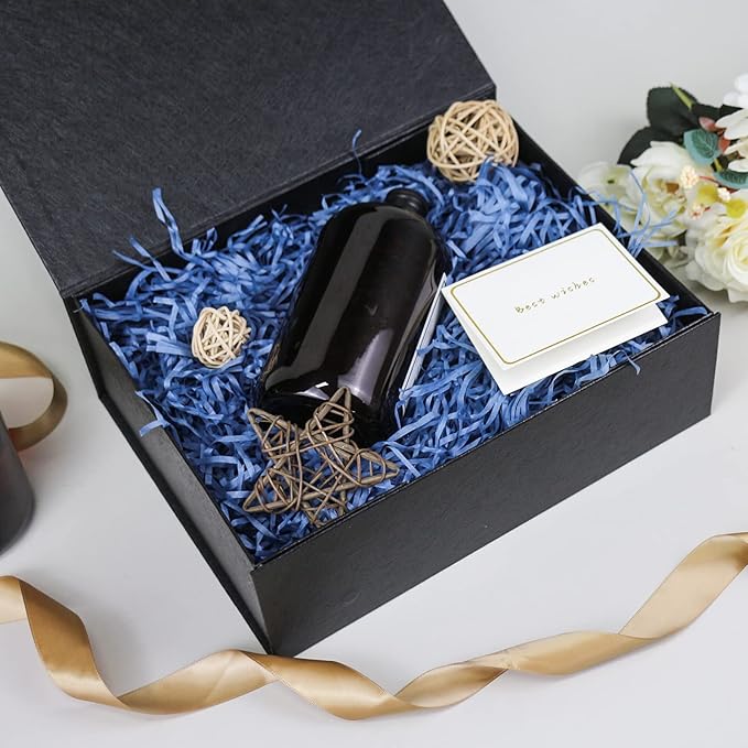 YINUOYOUJIA Large Black Gift Boxes with Lid,14"x9"x4.5" Magnetic Gift Box with Ribbon,Cards and Envelopes for Presents,Great for Wedding,Birthdays,Crafting,Gift Packaging.