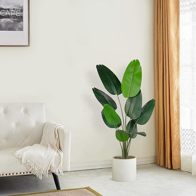 Artificial Bird of Paradise Tree for Home Decor, Fake Plants Areca Palm Tree Fake Silk Banana Leaf Tropical Trees Faux Tropical Palm Potted Dypsis Lutescens for Home Office Decor Housewarming
