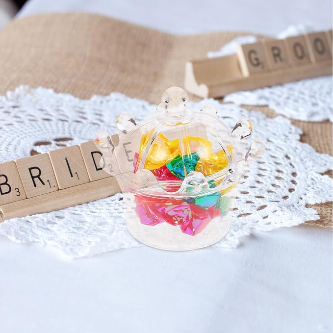 LUOZZY 48pcs Transparent Mini Crown Boxes for Party Favors Wedding Chocolate Treats Bridal Shower Birthday Gift Packaging