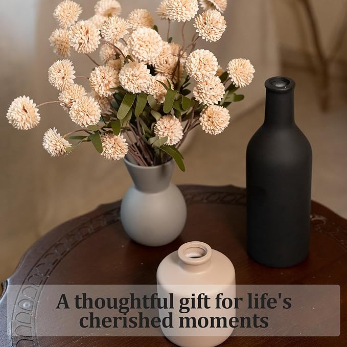 Fake Flowers in Vase for Centerpieces, Faux Flowers in Modern Ceramic Vase Set of 3 with 8 Artificial Autumn Chrysanthemums Artificial Decorative Swags