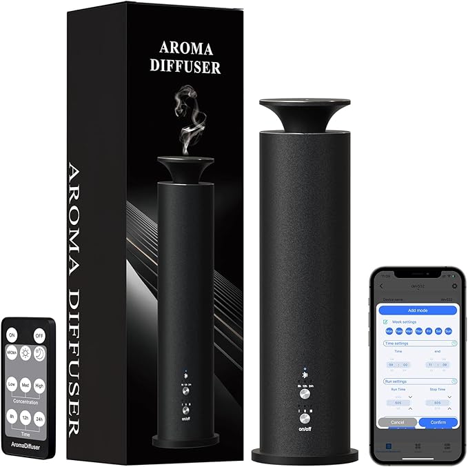 Waterless Diffuser Machine Scent Air Machine Covers 1800 Sq Ft for Home Diffusers Essential Oil Diffusers Studio Scent Diffuser Large Room Fragrance App Remote Control Capacity 3.5 Oz Carbon Black