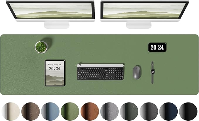 Aothia Leather Desk Pad Protector, Office Desk Mat, Large Mouse Pad, Laptop Desk Pad, Non-Slip PU Leather Desk Blotter, Waterproof Desk Writing Pad for Office and Home (Olive Green, 55" x 17")