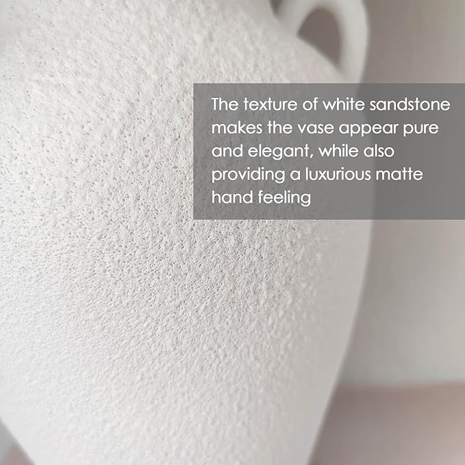 White Ceramic Pottery Barn Vase with Handles - 10" Large Decorative Terracotta Vase for Pampas Grass, Rustic Farmhouse Boho Vases for Home Decor, Living Room, Mantel, Table, Shelf