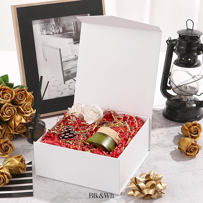 BLK&WH Magnetic Gift Boxes with Lids, Set of 4 White Presents Boxes Assorted Sizes for Birthday, Wedding, Valentines, Christmas, Party, Baby Showers (Matte White)