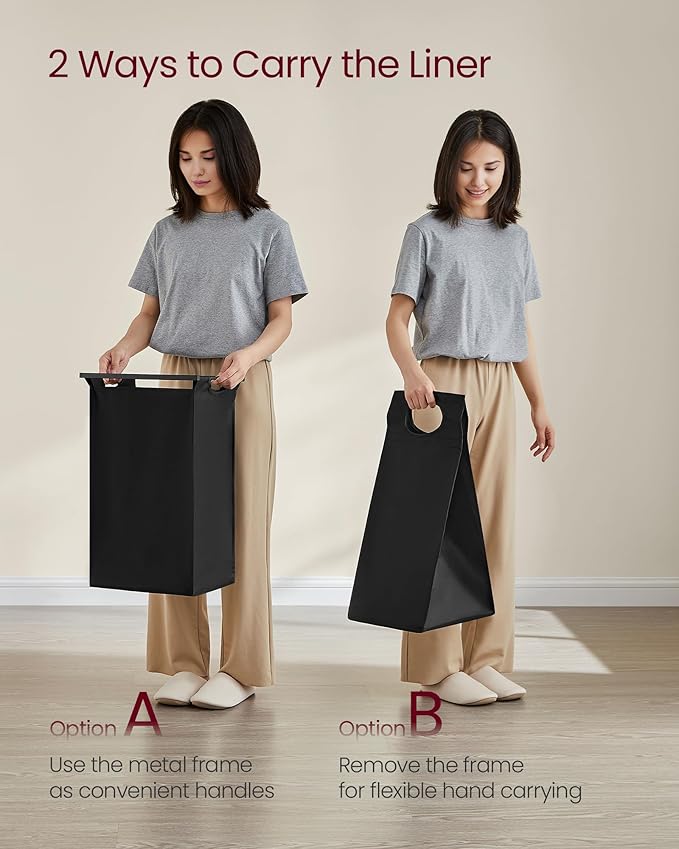 VASAGLE Laundry Hamper, Laundry Basket, Laundry Sorter with 5 Pull-Out and Removable Bags, Shelf, Metal Frame, 5 x 10.6 Gallons (40 L), 56.5 x 13 x 28.4 Inches, Ink Black and Rustic Brown UBLH501B01