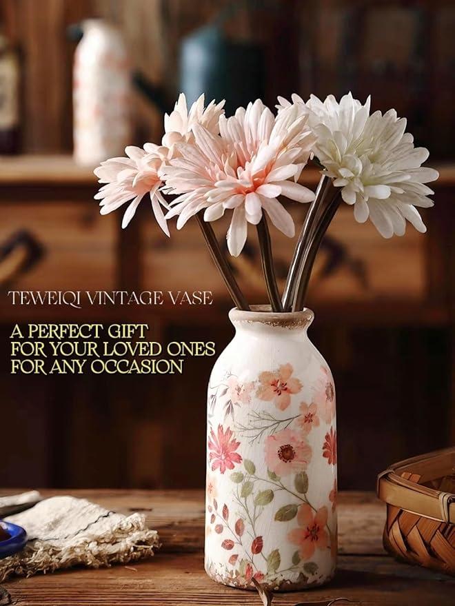 Vintage Ceramic Small Vase, Farmhouse Rustic Décor, Home Decorative Vase for Your Kitchen, Bedroom, Office, Living Room, Bathroom& Shelf Centerpiece Table Decorations (Retro Creative Style S)