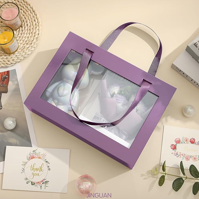 Purple Gift Box with Window, Clear Magnetic Gift Box for Present, Bridesmaid Proposal Box (10.5x7.5x3 Inches)