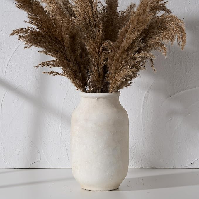 SIDUCAL Rustic Farmhouse Flower Vase | 9.5 Inch Large Ceramic Vase | Pampas Grass | Modern Farmhouse for Home Decor, Table, Living Room Decoration, Shelf Decor, Mantel, White