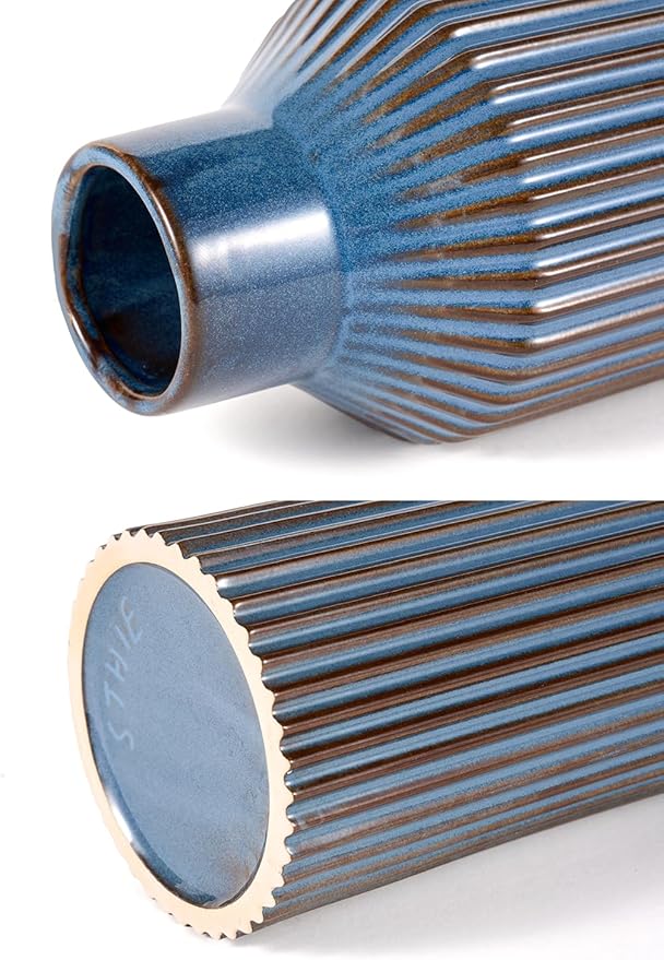 Blue Ceramic Flower Vase, Minimalist Decor, Modern Home Decorative Vase, 8 Inch Small Pampas Grass Vases for Kitchen, Bedroom, Office, Living Room, Bathroom, Shelf Centerpiece Table