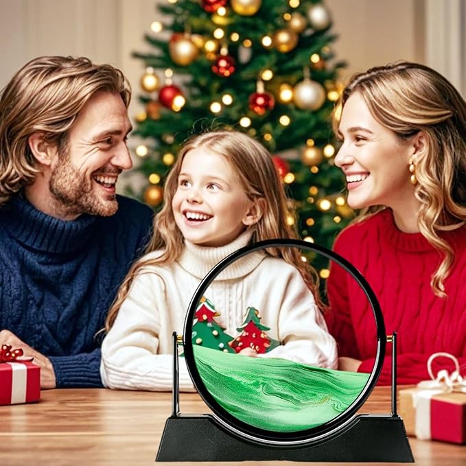 ZSDSZDZY Moving Sand Art Picture Liquid Motion, 3D Quicksand Décor, Deep Sea Sandscapes with Display Flowing Sand Frame for Relaxing, Desktop Office Home Decoration (Green)