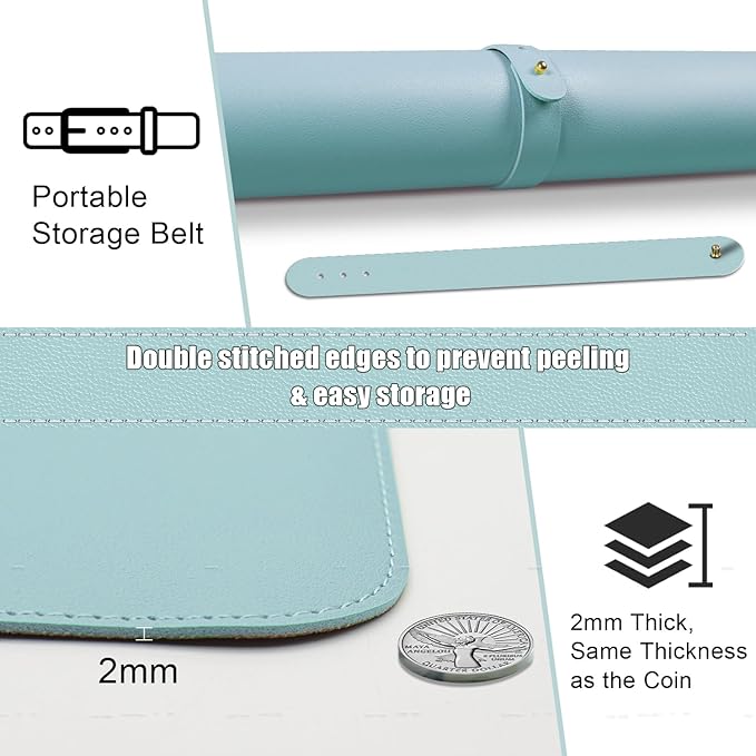 Large Desk Pad, 55'' x 17'', Office Desk Mat, Computer Mat for Desk, Leather Desk Pad for Home & Office, Light Blue