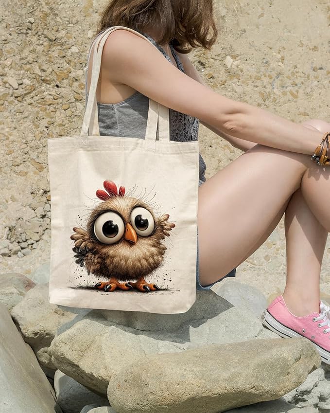 Cute Little Chick Canvas Tote Bag, Cute Animal Themed Totes, Funny Watercolor Chickens Reusable Shopping Bags, Shoulder Bags for Casual Vacation Shopping Work