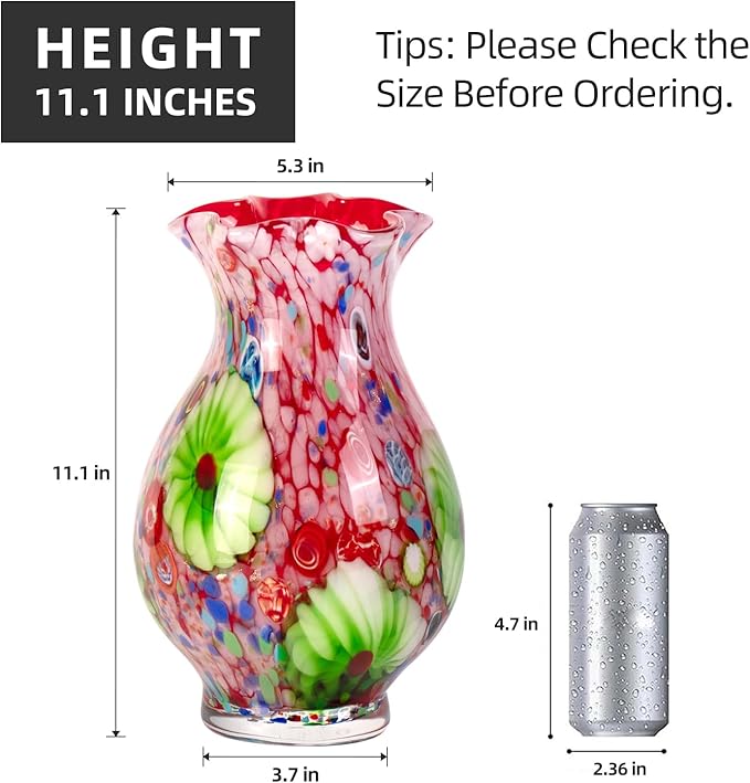 KAMMAK Colored Glass Vase, Beautiful Hand Blown Decorative Vase, Modern Art Vase for Flower Mantle Dining Table Centerpiece, Entryway Living Room Wedding Decoration, FH025