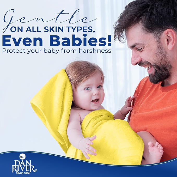 DAN River 8 PC Luxury Bath Towels for Bathroom, 2 Bath, 2 Hand, and 4 Wash Cloths, 600 GSM 100% Ring Spun Cotton Towel Set, Highly Absorbent, Gym, Hotel, and Spa, Yellow