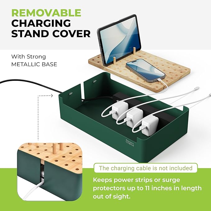 Prosumer's Choice Bamboo Charging Station - Multi Charger Station Organizer - Desk Docking Station for Phones, Tablets, Laptop - Wooden Charging Station with Removable Dividers - Cables Not Included