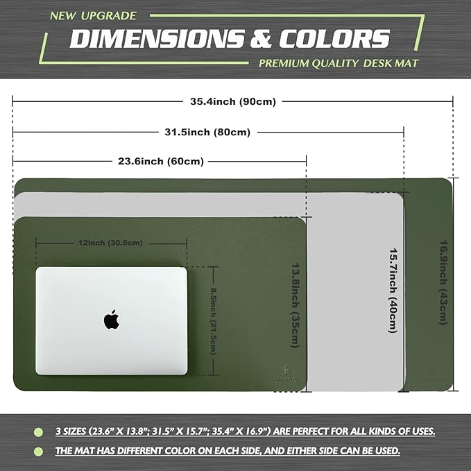 K KNODEL Large Office Leather Desk Mat, Mouse and Keyboard Pad, Computer and Laptop Mat, Desktop Protector and Cover, Writing Pad and Blotter (31.5"x15.7", Dark Green)