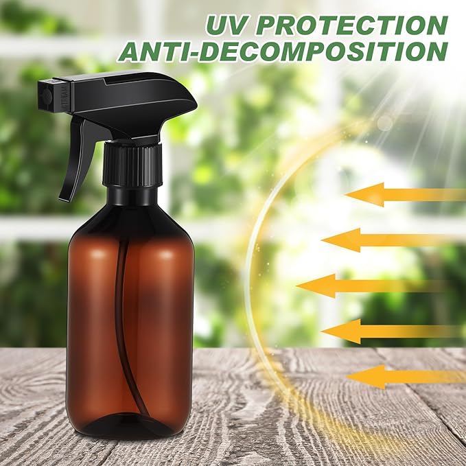 9 Pack 10oz/300ml Plastic Spray Bottle Bulk for Plant Small Spray Bottle Fine Mist Water Sprayer Upgraded Adjustable Nozzle Refillable Empty Containers for Cleaning, Hair, Cooking(Amber)