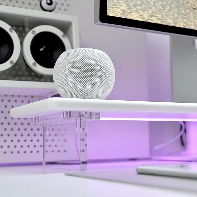 Bamboo Monitor Stand Riser with RGB Lights,31.5 Inches Desktop Shelf with Acrylic Legs Supports for Desk, PC Computer Monitor, Laptops, Printer, Speakers (White)