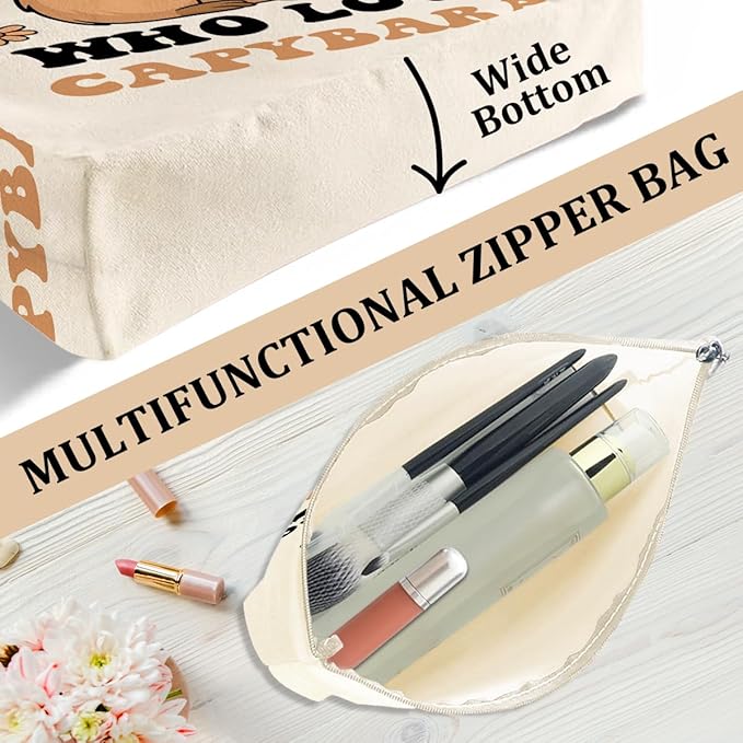 A Girl Loves Capybaras Capybara Gifts, Cute Capybara Stuff Accessories Canvas Tote Bag Makeup Cosmetic Bag Beach Bags for Women Girls Teacher Sister Birthday Weekender Graduation Christmas Easter