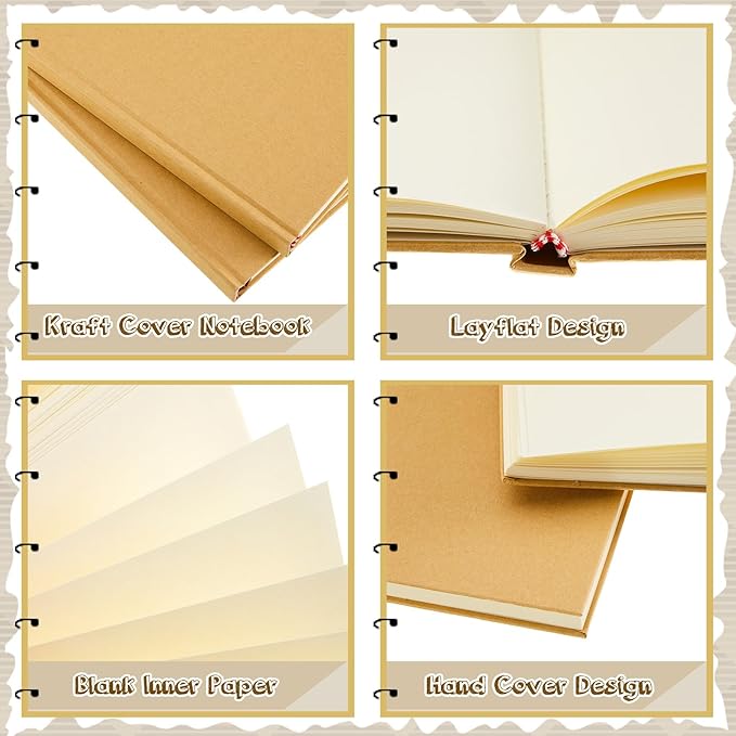 Henoyso 12 Pcs A5 Blank Notebooks Journals Bulk 100 Sheets/200 Pages Unlined Craft Notebooks Kraft Sketchbooks Hardcover for Writing Drawing for Gifts Students School Office, 8.3 x 5.7 in (Brown)