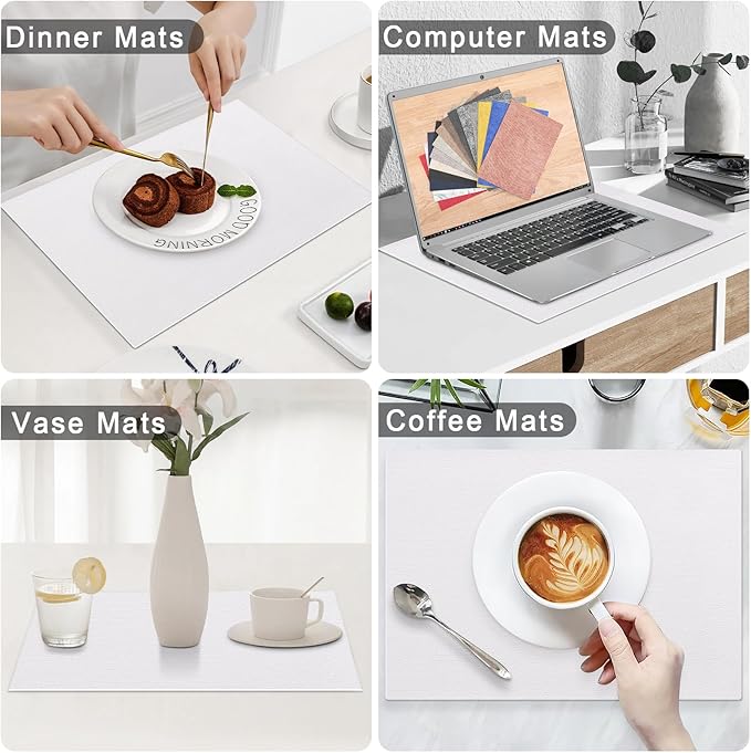 Homaxy Faux Leather Heat Resistant Placemats for Dining Table Set of 4, Waterproof Wipeable Washable PU Table Mats, Easy to Clean Anti-Slip Place Mats, 11.8" x 17", White