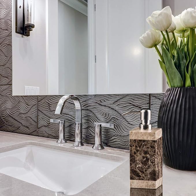 Hand Liquid&Lotion Soap Dispenser Pump Bottle Natural Marble for Kitchen Bathroom Countertop Laundry Room Holds Dish Soap Shampoo Laundry Liquid Shower Gel(Coffee Colour)