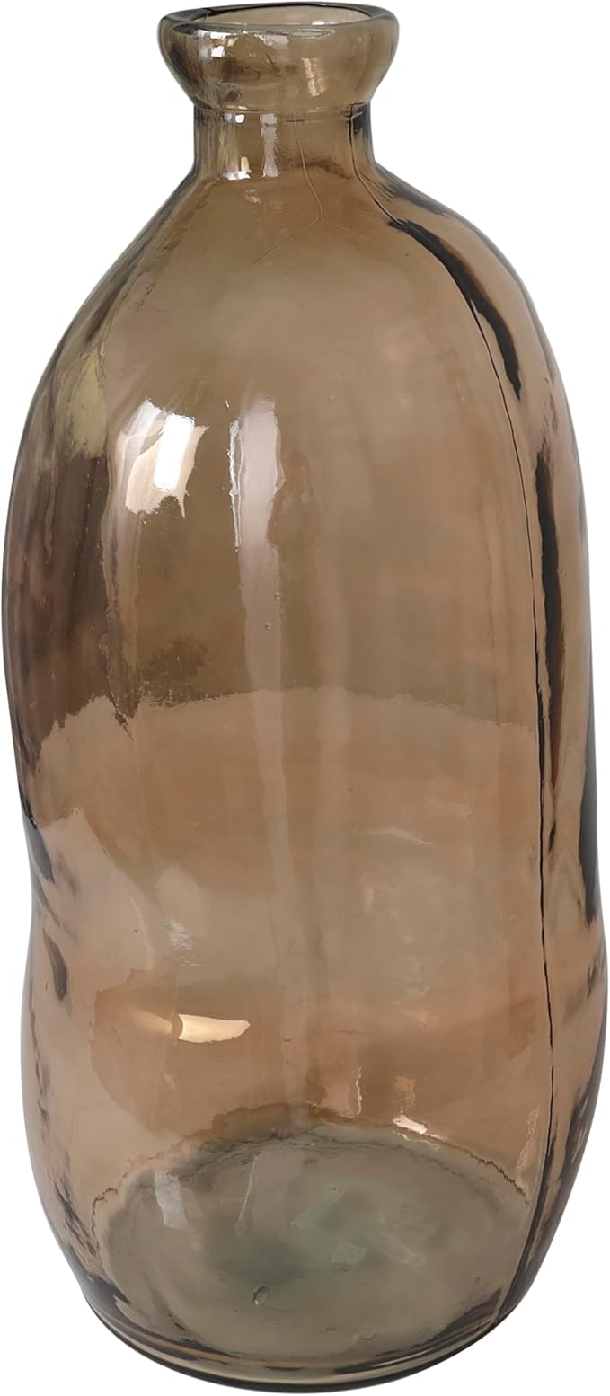 Deco 79 Recycled Glass Abstract Handmade Decorative Vase Tall Curved Spanish Bottle Neck Centerpiece Vase, Flower Vase for Home Decoration 13" x 13" x 29", Brown