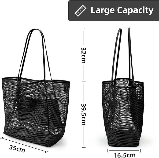 KALIDI BeachNylon Mesh Tote Bag, Casual Tote Bag Hobo Women Foldable MAX 23L Shoulder Bag For Beach Picnic Vacation