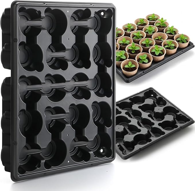 20 Cell Plant Trays for Carrying 3 inch Round Nursery Pots, Sturdy Plastic Trays Suitable for Holding 100 pcs Peat Pots (5 Packs)