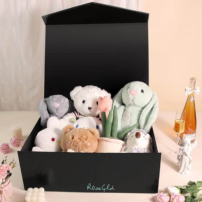 ROSEGLD 5 Extra Large Gift Boxes 20x16x7.2 Inches, Giant Black Magnetic Gift Boxes with lids for Presents, Groomsman Proposal Boxes (Glossy Black)