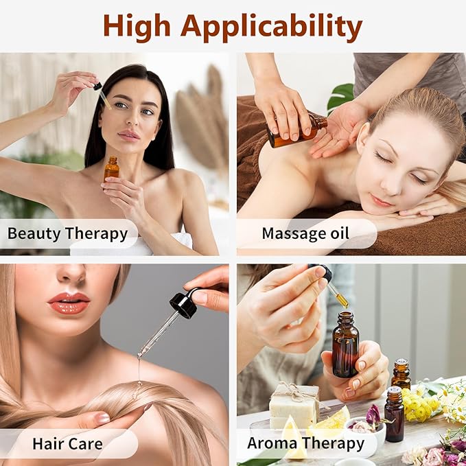 KEYWING 60 Pack 1oz Eye Dropper Bottles – 30ml Leakproof Amber Glass Bottles for Essential Oils, Tinctures, Hair Oil, Travel Liquids