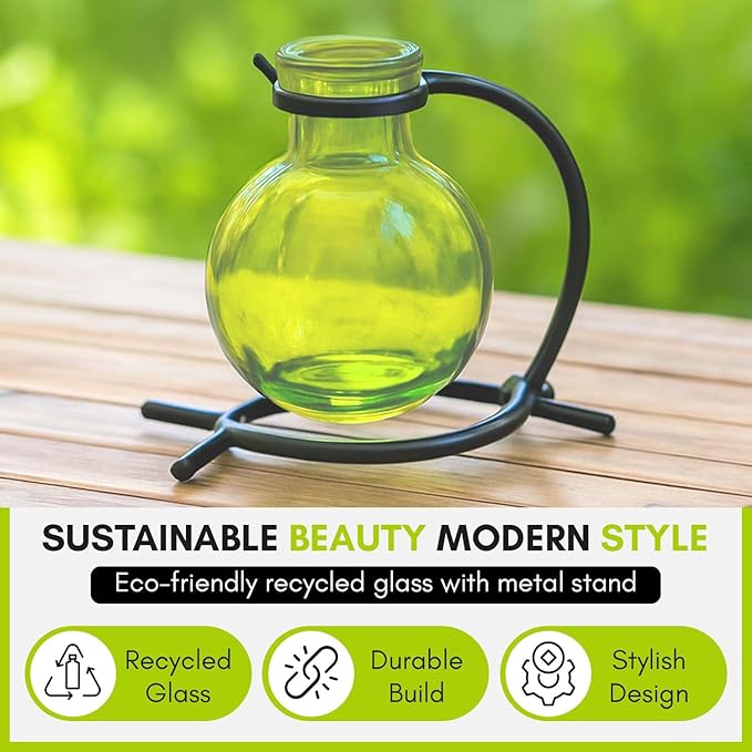 Couronne Company M501-200-01 Casablanca Recycled Glass Vase & Metal Stand, 4", Lime, 1 Piece