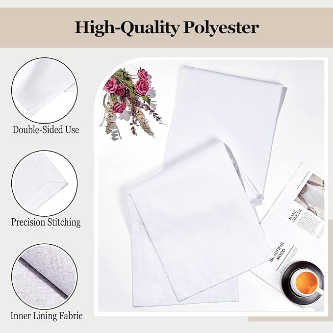 Mebakuk Linen Farmhouse Table Runner Large Burlap Style Soft and Waterproof Decorative Fabric Runner for Outdoor Wedding and Dinner (14 x 90 Inch, White)