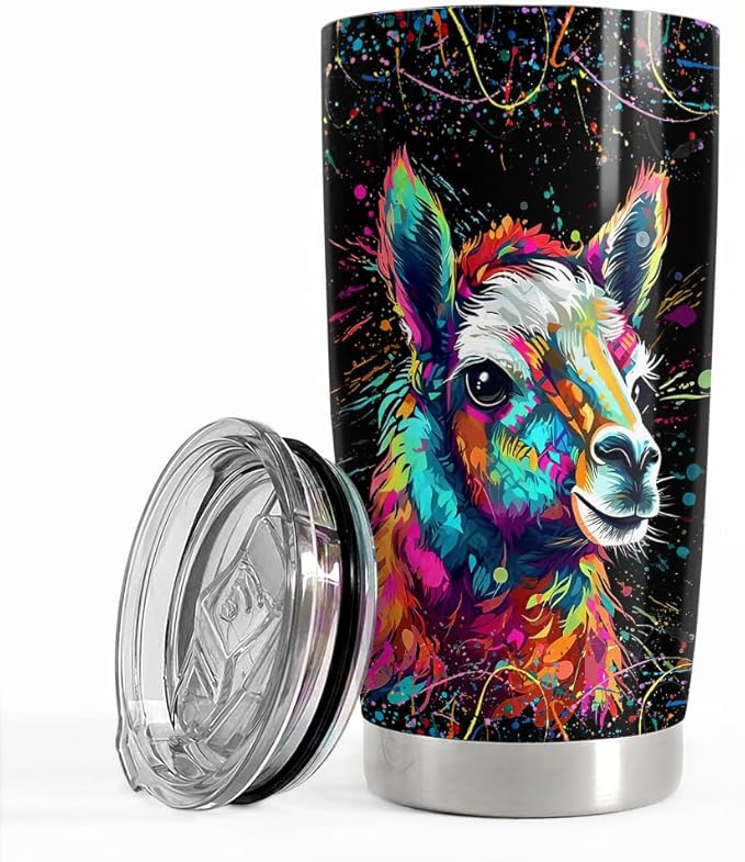 SANDJEST Llama Tumbler - 20oz Stainless Steel Insulated Coffee Travel Mug - Llama Gifts for Women, Girls & Teens, Christmas, Birthday