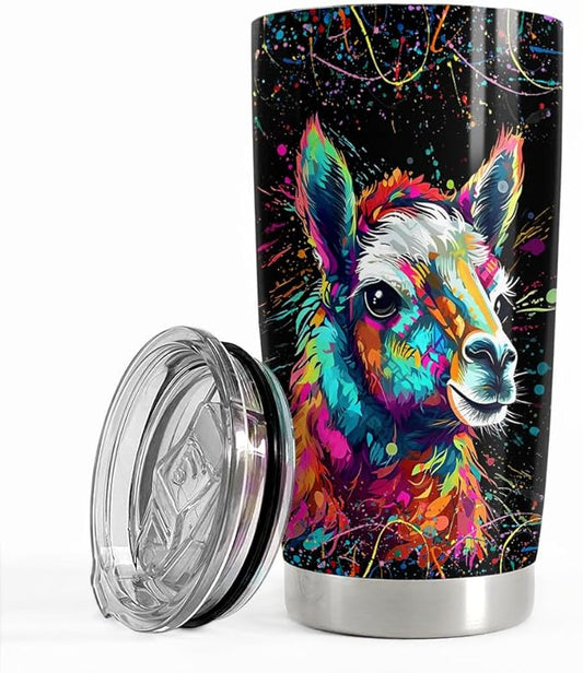 SANDJEST Llama Tumbler - 20oz Stainless Steel Insulated Coffee Travel Mug - Llama Gifts for Women, Girls & Teens, Christmas, Birthday