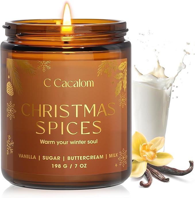 Christmas Soy Candles for Home Decor Non-Toxic Aromatherapy Scented Candles for Holiday Christmas Gifts, Cozy Cute Jar Candle, Winter Long Lasting Candle for Women Men, Cinnamon Vanilla Candle