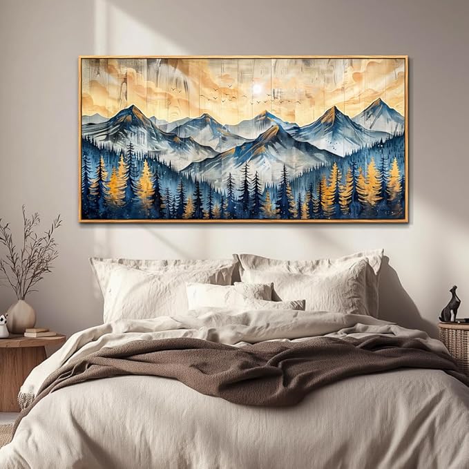 QIYILEXWART Canvas Wall Art For Living Room Large Wall Decor For Office Bedroom Decorations Mountain Landscape Pictures Farmhouse Painting Artwork Room Wall Mural Aesthetic Home Decor 30x60 In
