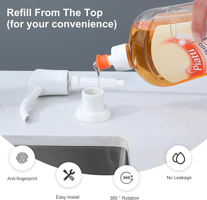 GAGALIFE Soap Dispenser for Kitchen Sink, Kitchen Sink Soap Dispenser with 17 Ounce Large Pet Soap Bottle, in Sink Soap Dispenser Refill from The Top, White