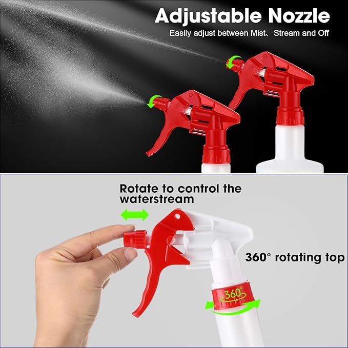 Eccliy 12 Pcs 16 Oz Plastic Spray Bottle, Adjustable Empty Reusable Sprayer for Cleaning, Planting, Water, Bathroom and Kitchen, BBQ, Commercial and Residential(Red,Measurement)