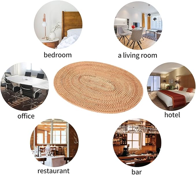Natural Rattan Woven Placemats Oval Tableware Mats Anti Slip Place Mat Multifunctional Placemat 30x40cm