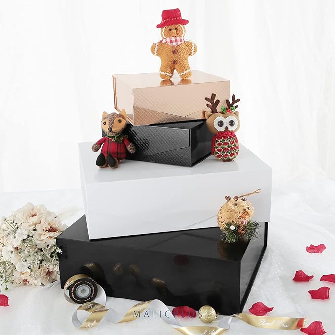 Extra Large Gift Box with Lids 16.3x14.2x5 Inches, Black Groomsman Proposal Boxes with Magnetic Closure for All Occasion (Lattice Texture)