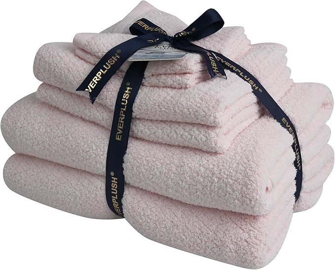 Everplush Diamond Jacquard 6 Pieces Bath Towel Set, Luxury Super Soft Oversized Towels, Highly Absorbent Diamond Jacquard Quick Dry Bath Towel for Bathroom Pink