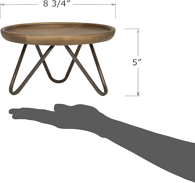 Red Co. 8.75” Dia Round Decorative Wooden Pedestal Plant Stand with Metal Pin Legs, Natural Brown