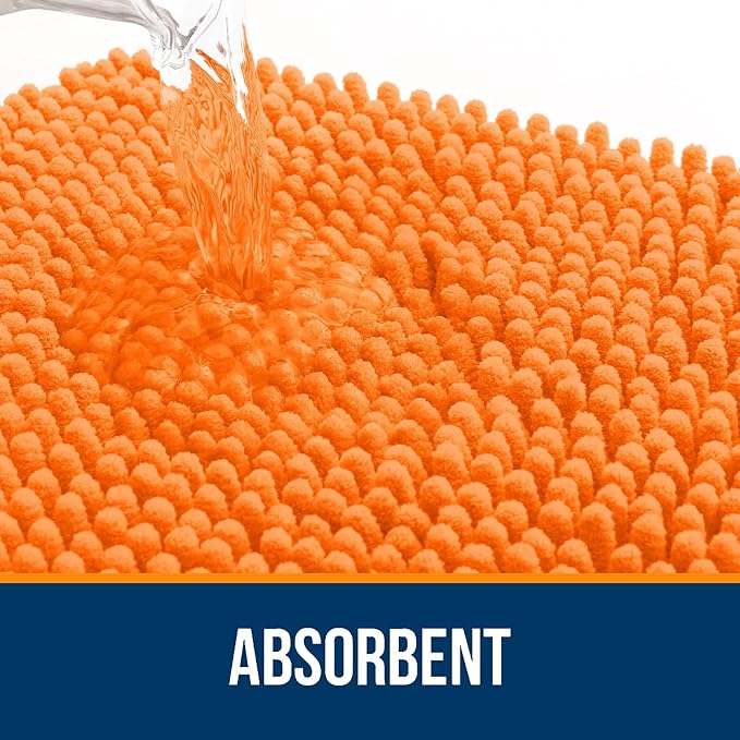 OLANLY Bathroom Rugs 30x20, Extra Soft Absorbent Chenille Bath Rugs, Rubber Backing Quick Dry, Machine Washable Bath Mats for Bathroom Floor, Tub and Shower, Home Decor Accessories, Orange