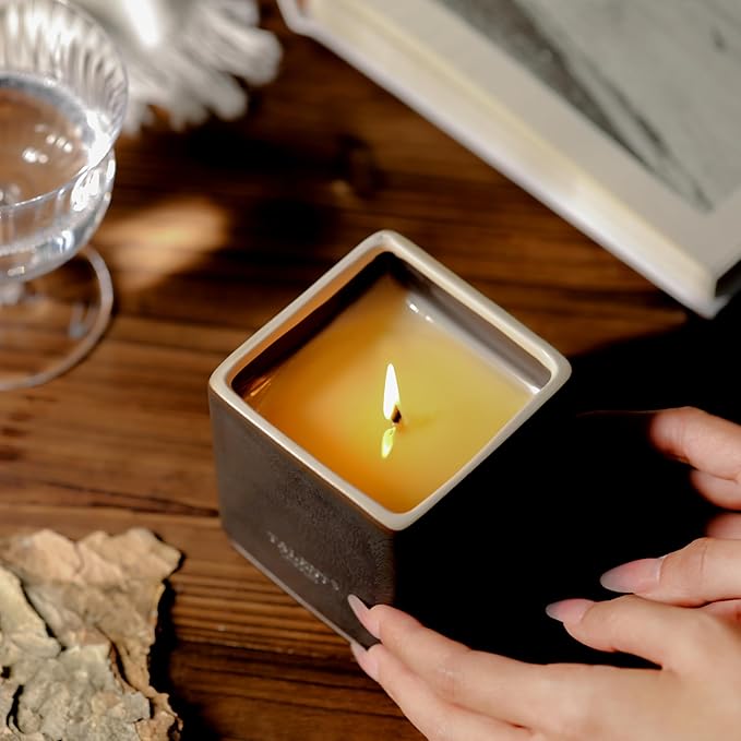 Candles for Home Scented, Modern Rustic Ceramic Candle Jar, Soy Candles Non Toxic in Elegant Ceramic Jar, Coconut & Beach Blossom